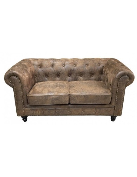 Sofá CHESTER PREMIUM, 2 lugares, couro sintético marrom vintage