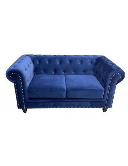 Sofá CHESTER PREMIUM, 2 lugares, estofado em veludo azul marinho