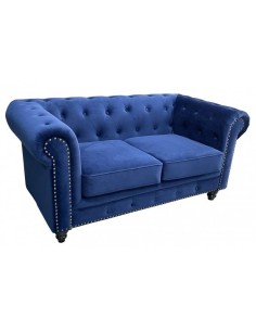 Sofá CHESTER PREMIUM, 2 lugares, estofado em veludo azul...
