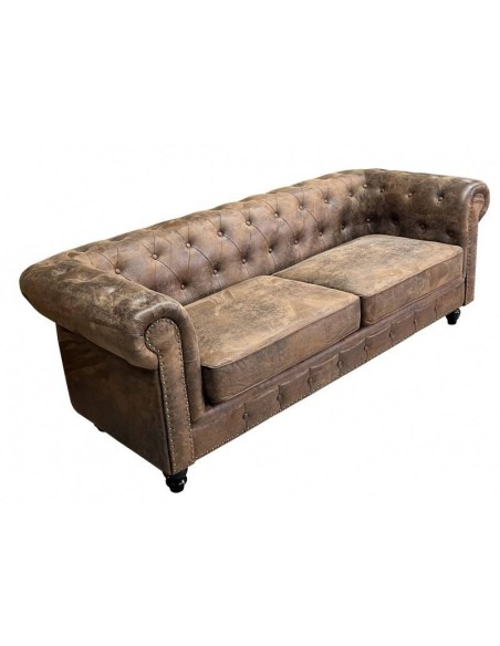 Sofá CHESTER PREMIUM, 3 lugares, couro sintético marrom vintage