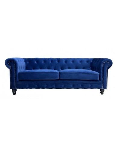 Centrolandiashop.com Sofá CHESTER PREMIUM, 3 lugares, estofado em veludo azul marinho