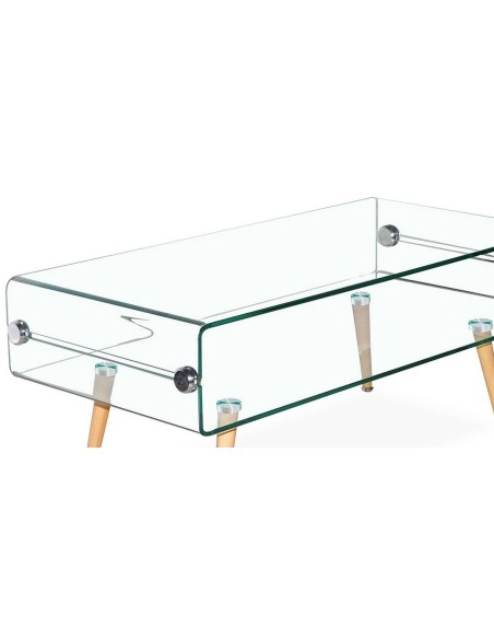 Mesa de café em vidro Roterdão 110x55, madeira de faia