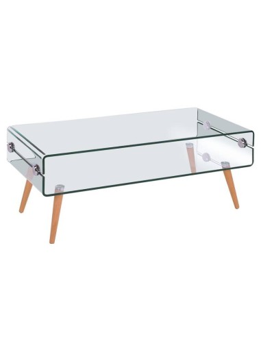 Mesa De Centro En Cristal Roterdam 110x55, Madera De Haya
