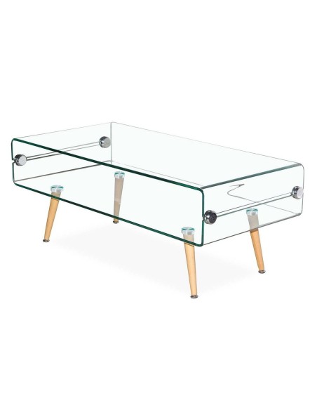 Mesa de café em vidro Roterdão 110x55, madeira de faia