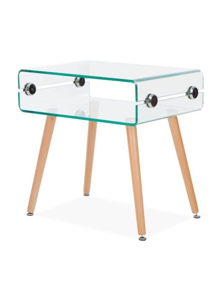 Mesita de cristal Roterdam 55x40, haya natural