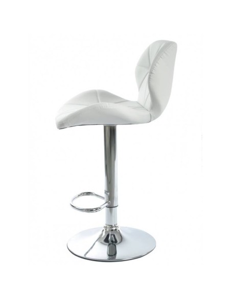 Banqueta de design Roma, estrutura em cromado, assento em pele sintética branca.