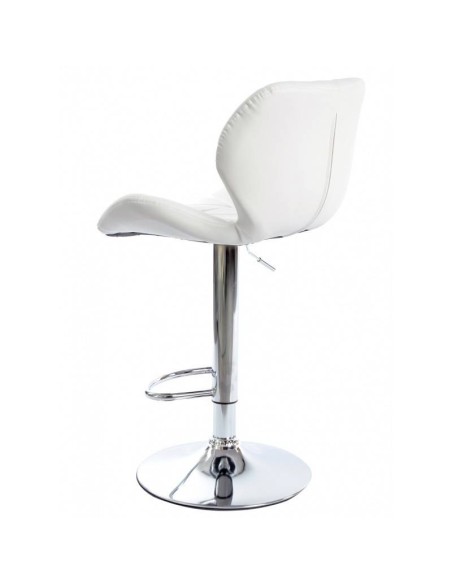 Taburete de diseño Roma, estructura cromada, asiento similpiel blanco.