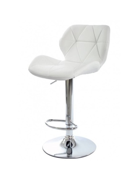 Taburete de diseño Roma, estructura cromada, asiento similpiel blanco.