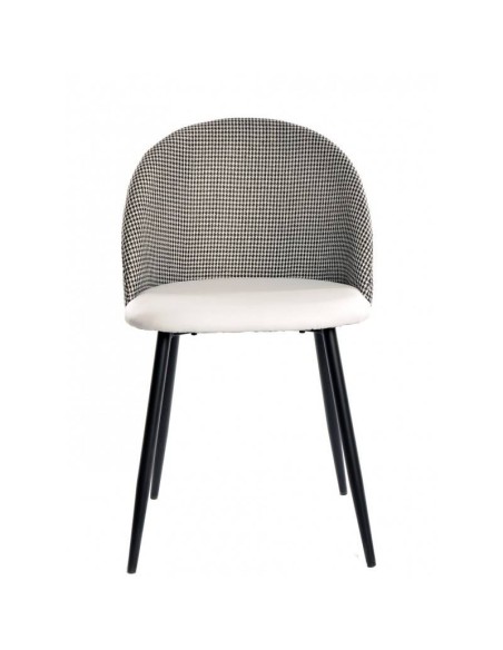 Silla comedor TENA, tapizado pata de gallo y similpiel blanca. Metal negro