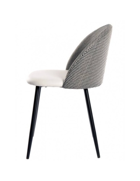 Silla comedor TENA, tapizado pata de gallo y similpiel blanca. Metal negro