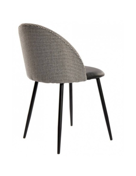 Silla comedor TENA, tapizado pata de gallo y similpiel negra. Metal negro