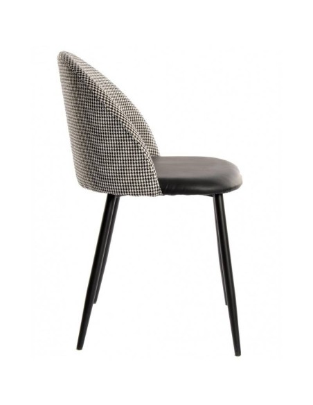 Silla comedor TENA, tapizado pata de gallo y similpiel negra. Metal negro