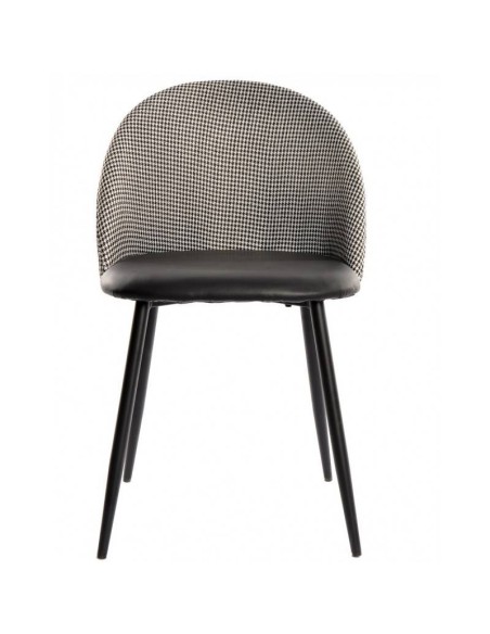 Silla comedor TENA, tapizado pata de gallo y similpiel negra. Metal negro