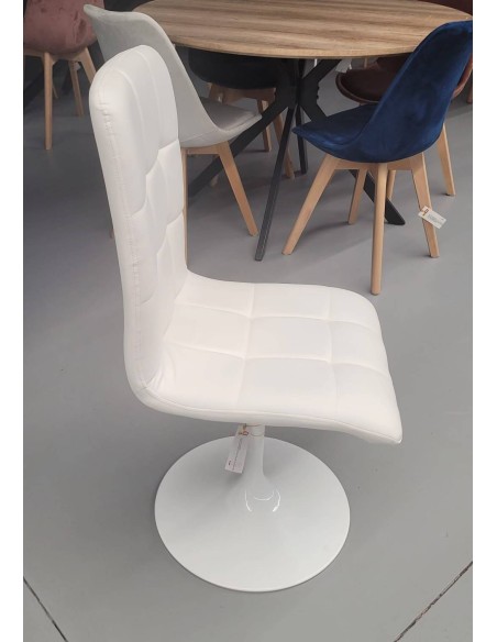 Silla comedor giratoria IGOR, metal blanco, tapizado similpiel blanca