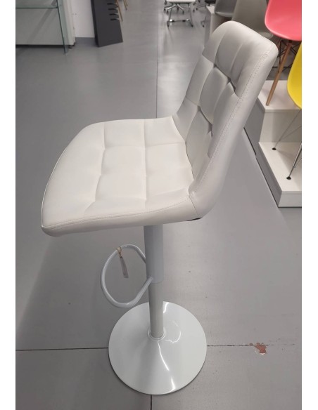 Banco giratório IGOR, metal branco, estofamento em pele sintética branca