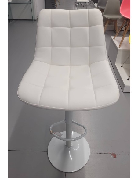 Banco giratório IGOR, metal branco, estofamento em pele sintética branca