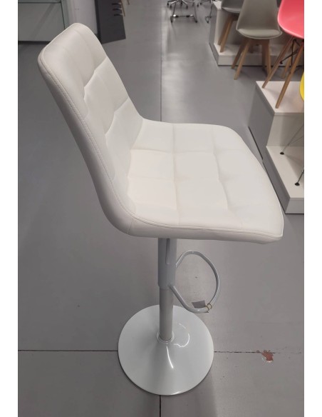 Banco giratório IGOR, metal branco, estofamento em pele sintética branca