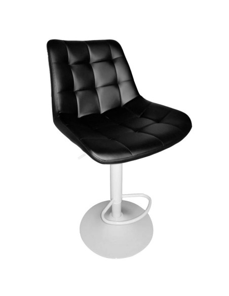 Taburete giratorio IGOR, metal blanco, tapizado similpiel negro