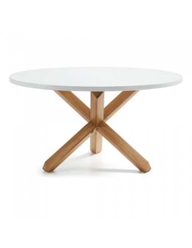 NORI Mesa Redonda de diseño 135cm.Estructura de roble, Sobre Lac.Blanco Puro
