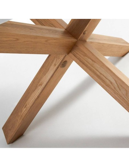 NORI Mesa Redonda de diseño 135cm.Estructura de roble, Sobre Lac.Blanco Puro