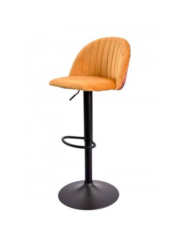 Banco FLOWER, ajustável, metal preto, estofamento em veludo amarelo com costas florais combinando