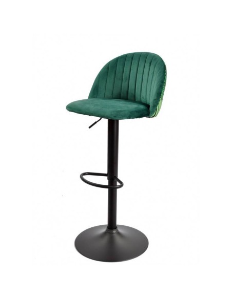 Taburete FLOWER, regulable, metal negro, tapizado velvet verde con trasera floral a juego