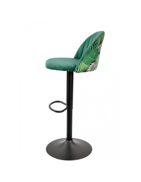 Banco FLOWER, ajustável, metal preto, estofamento em veludo verde com costas florais combinando