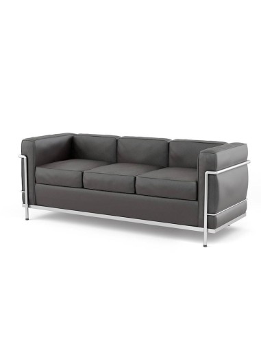 LECO sofá de 3 lugares 180 x 70, couro preto, aço