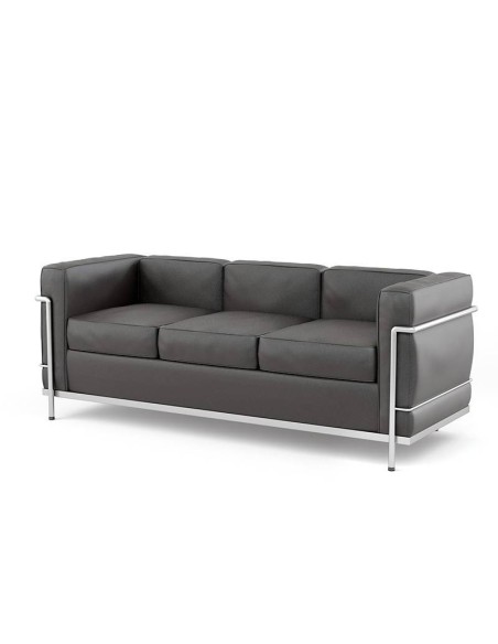 LECO sofá de 3 lugares 180 x 70, couro preto, aço