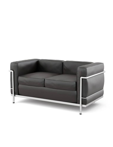 LECO sofá 2 lugares 130 x 70, couro preto, aço
