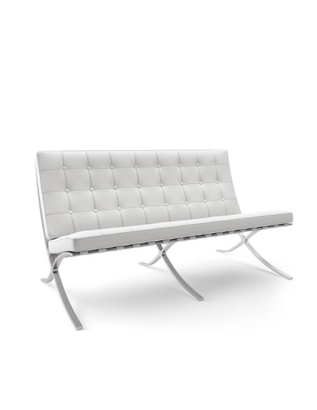 Sofá 3 lugares Barna 185 x 78 couro branco, aço