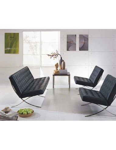 Sofa 2 plazas BARNA 155 x 78, piel negra y acero