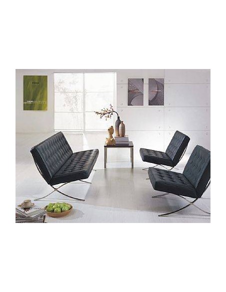 Sofa 2 plazas BARNA 155 x 78, piel negra y acero