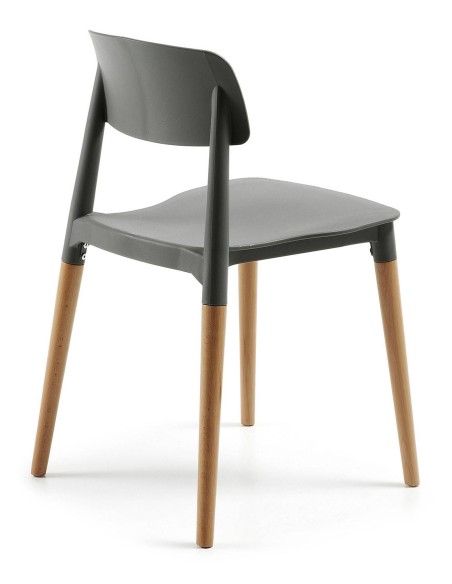 Silla de cocina nórdica CROC, polipropileno gris y pies en madera natural