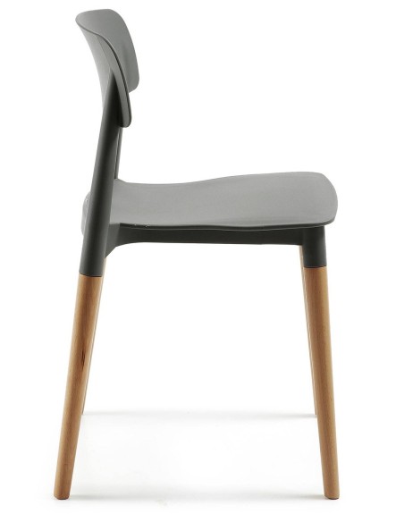 Cadeira de cozinha nórdica CROC, polipropileno cinza e pes de madeira natural