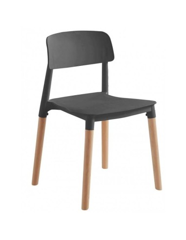 Silla de cocina nórdica CROC, polipropileno gris y pies en madera natural