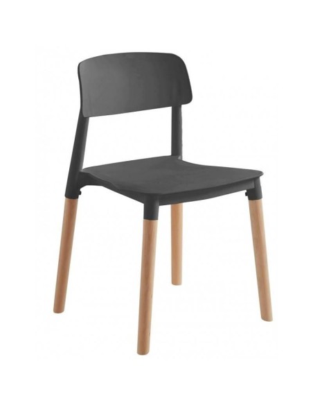 Silla de cocina nórdica CROC, polipropileno gris y pies en madera natural