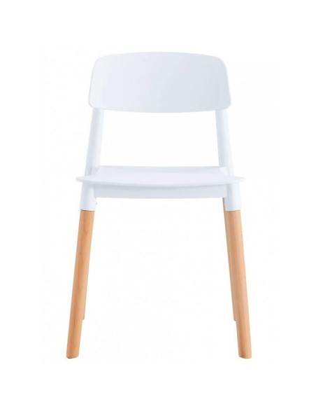 Silla de cocina nórdica CROC, polipropileno blanco y pies en madera natural