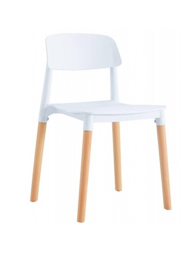 Silla de cocina nórdica CROC, polipropileno blanco y pies en madera natural