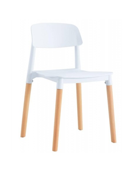 Silla de cocina nórdica CROC, polipropileno blanco y pies en madera natural