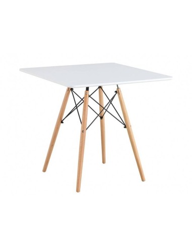 Mesa cuadrada TOWER 80 x 80, base madera, tapa blanca