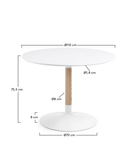 Mesa redonda AMEL 110 cm. Tampo lacado branco,...