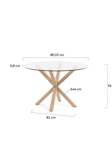 Mesa redonda de cristal Arya 120 cm. Patas de...
