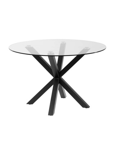Mesa redonda de cristal ARYA 120 y patas de acero negro