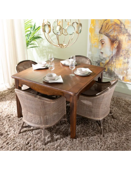 Mesa clásica cuadrada HILDA 114 X 114. Madera de mango.