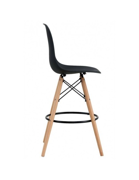 Taburete TOWER 71, base de madera y cuerpo de polipropileno negro