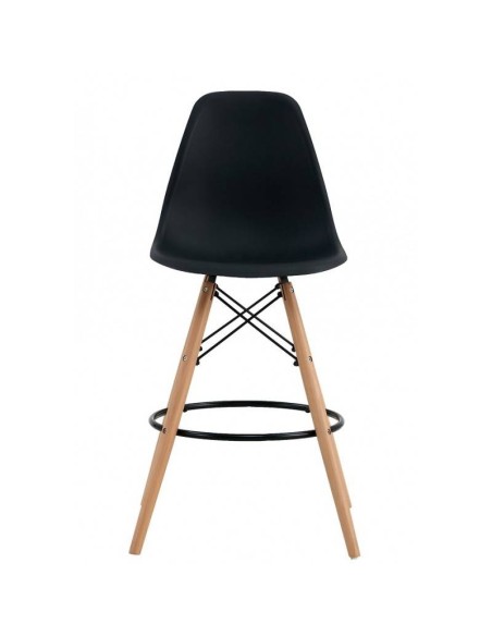 Taburete TOWER 71, base de madera y cuerpo de polipropileno negro