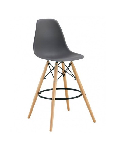 Taburete TOWER 71, base de madera y cuerpo de polipropileno gris