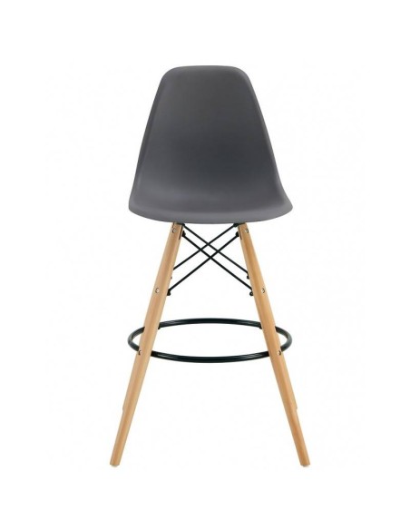 Taburete TOWER 71, base de madera y cuerpo de polipropileno gris