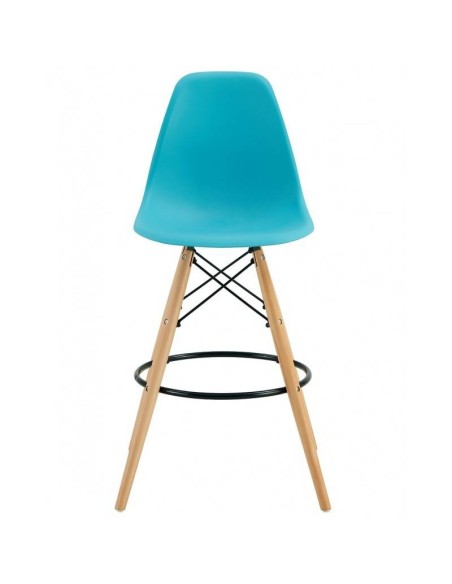 Taburete TOWER 71, base de madera y cuerpo de polipropileno turquesa